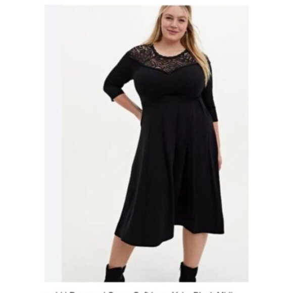 Torrid Black Long Sleeve Plus Size 5x A-Line Dress Lace yolk knit midi - Picture 1 of 14